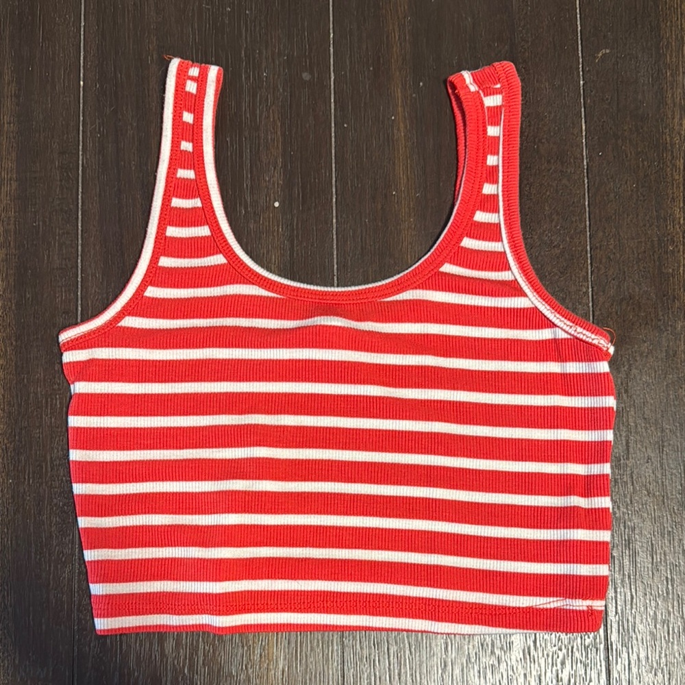 Red and White Striped Crop Top